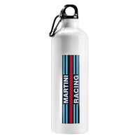 Vit aluminiumflaska med Martini Racing-design och skruvlock med karbinhake