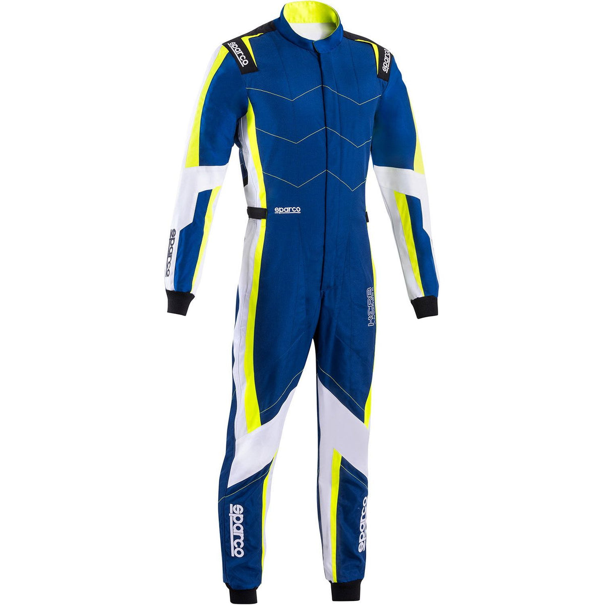 Sparco kartoverall Kerb Advanced racingdräkt i blå, vit och gul design för motorsport