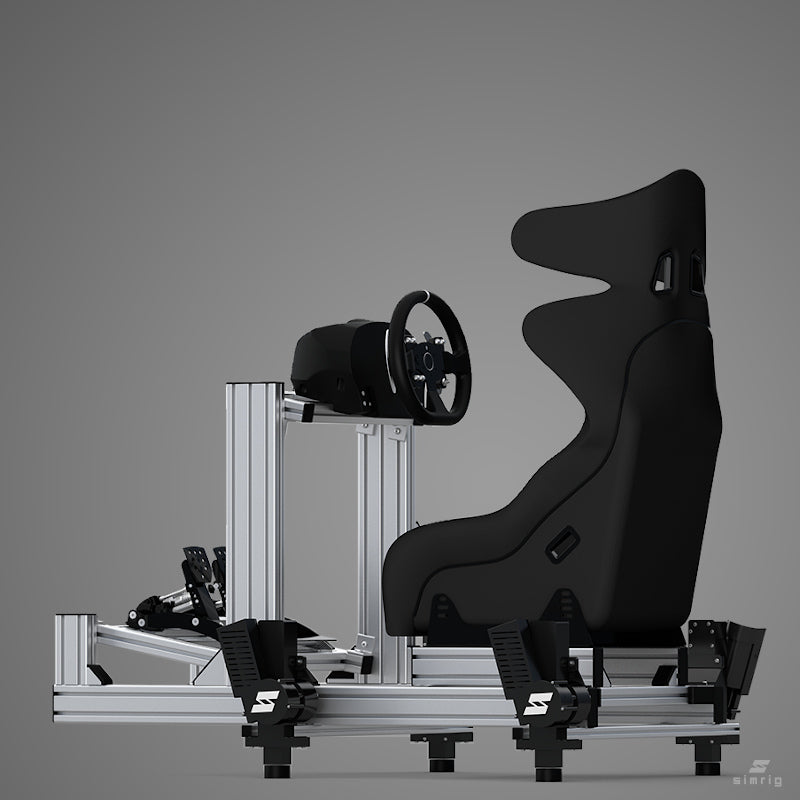 SIMRIG SR1 motionsystem monterat på simrigg av aluminiumprofiler